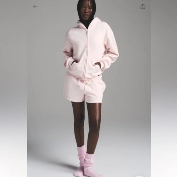 SKIMS Cotton Fleece Classic Zip Up Hoodie Womens Small Barely Pink Sweater NWT - Picture 10 of 10